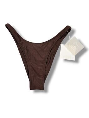 Women's SAME Swim Neutral Dark Brown 90s High Cut Cheeky Bikini Bottoms